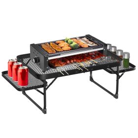 Collapsible Picnic Aluminum Alloy Grill Stand 88LBS Max Load BBQ Table with 2 Side Trays