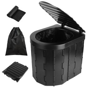 Foldable Emergency Toilet  with Lid Carry Bag 1 Roll Garbage Bags