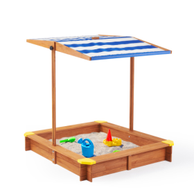 46 Inches Wooden Sandbox With Adjustable Canopy, Large Outdoor Cedar Bunker