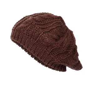 Brown Knit Beret Beanie