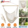 Hammock Chair Hanging Rope Seat Swing w/ Wooden Stick 220lbs