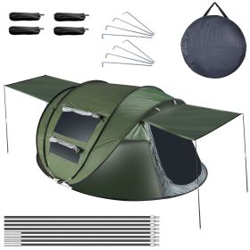 5-8 Person Pop Up Tent Waterproof  with 4 Tent Poles 2 Mosquito Net Windows Carrying Bag for Hiking Cli (Option: Pro_Green_5_8)