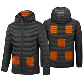 Lightweight Winter Hooded Jacket with 3-Level Heating Modes 8 Heating Zones Detachable Zipper Hood (Option: 2Xl)