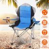 Heavy Duty Steel Lawn Chair Padded Seat Arm Back Beach Chair 330LBS Max Load with Cup Holder Carry Bag