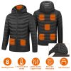 Lightweight Winter Hooded Jacket with 3-Level Heating Modes 8 Heating Zones Detachable Zipper Hood