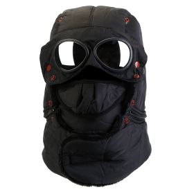 Unisex Thermal Winter Goggles Windproof Dustproof Breathable Hat w/ Neck Flap Detachable Face Mask (Option: Black)