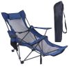 Heavy Duty Steel Lawn Chair with Reclining Backrest Angle Cup Holder Pillow Side Pocket Carry Bag