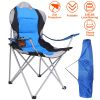 Heavy Duty Steel Lawn Chair Padded Seat Arm Back Beach Chair 330LBS Max Load with Cup Holder Carry Bag