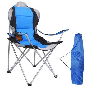 Heavy Duty Steel Lawn Chair Padded Seat Arm Back Beach Chair 330LBS Max Load with Cup Holder Carry Bag (Option: Blue)