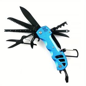 1pc 16-in-1 Multifunctional Pocket Knife Set with Keychain Holder (Color: Blue)