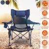 Heavy Duty Steel Lawn Chair with Reclining Backrest Angle Cup Holder Pillow Side Pocket Carry Bag