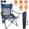 Heavy Duty Steel Lawn Chair with Reclining Backrest Angle Cup Holder Pillow Side Pocket Carry Bag